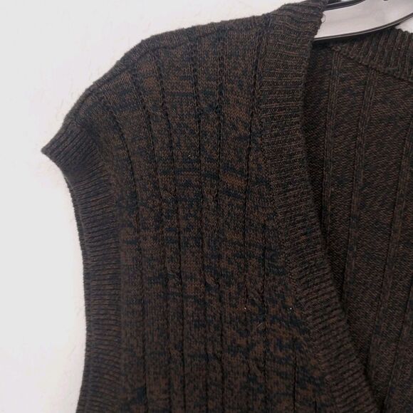 Liberty Sweaters 100% Cotton Green Brown Button Knit Sweater Vest Size XL - Picture 2 of 4